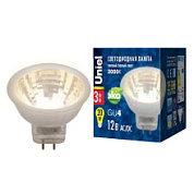 картинка Лампа светодиодная LED-MR11-3W-WW-GU4 GLZ21TR 12V Uniel от интернет-магазина К1-СТРОЙ