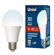 картинка Лампа светодиодная LED-A60-10W/NW/E27/FR/24-48V PLO55WH Uniel от интернет-магазина К1-СТРОЙ