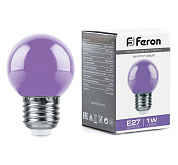 картинка Лампа светодиодная фиолетовый шарик LB-37 E27 1W 38125 Feron от интернет-магазина К1-СТРОЙ