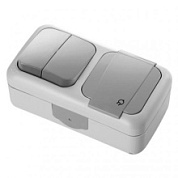 картинка Розетка с крышкой+2-клавишный выключатель наружный серый IP54 Viko Palmiye от интернет-магазина К1-СТРОЙ