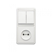 картинка Блок 2 клавишный выключатель+розетка белый БКВР-038 Кунцево-Электро от интернет-магазина К1-СТРОЙ