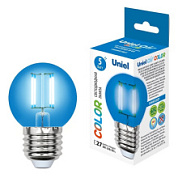 картинка Лампа светодиодная LED-G45-5W-BLUE-E27 GLA02BL форма шар. Серия Air color. Синий свет. ТМ Uniel от интернет-магазина К1-СТРОЙ