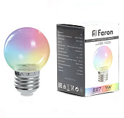 картинка Лампа светодиодная шарик прозрачный LB-37 E27 1W RGB 38129 Feron от интернет-магазина К1-СТРОЙ