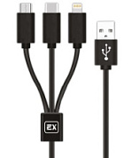картинка USB Шнур Multi USB-Lightning+Micro+Type-C EX-K-646 Black 1.2m Exployd (Ansty) от интернет-магазина К1-СТРОЙ