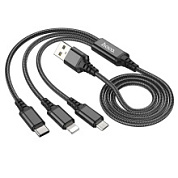 картинка Кабель 3в1 Micro-USB+Type-c+iOS X76 чёрный 1м 2A Hoco от интернет-магазина К1-СТРОЙ