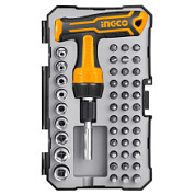 картинка Отверткa реверсивная Т-образная с набором бит и головок 47 шт HKSDB0478 INGCO от интернет-магазина К1-СТРОЙ