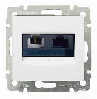 картинка Розетка телефонная+интернет RJ11+RJ45 белый 770080 Legrand Valena от интернет-магазина К1-СТРОЙ
