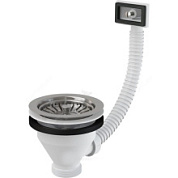 картинка Выпуск для кухонной мойки с прямоугольным гибким переливом 3 1/2"  с нержавеющей решеткой D=115ММ A38 ALCA PLAST от интернет-магазина К1-СТРОЙ