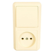 картинка Блок 1-клавишный выключатель + розетка крем наружный БКВР-427 Кунцево-Электро от интернет-магазина К1-СТРОЙ