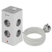 картинка Сетевой фильтр TWR-8es-1,5m-4USB-W башня с защитой заземлением с выключателем 8 розеток+4xUSBA+C 1,5м 16А белый ЭРА от интернет-магазина К1-СТРОЙ