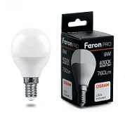 картинка Лампа светодиодная шарик, LB-1409  E14 9W 4000K Feron.PRO+OSRAM от интернет-магазина К1-СТРОЙ