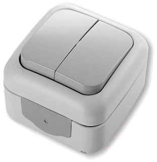 картинка Выключатель 2-клавишный наружный серый IP54 Viko Palmiye от интернет-магазина К1-СТРОЙ