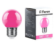 картинка Лампа cветодиодная розовая шар LB37 1W 230V E27 38123 Feron от интернет-магазина К1-СТРОЙ